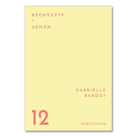 シトラスミニマリストイエロー折り畳み座席表 テーブルナンバー (正面)