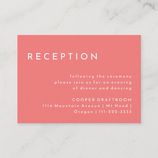 シトラスミニマリストピンクウェディングレセプション エンクロージャーカード (正面)