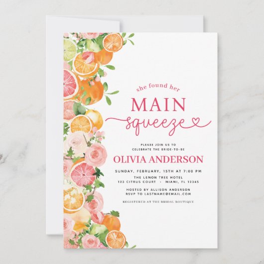 シトラスメインスクイズフォトブライダルシャワー 招待状 (正面)