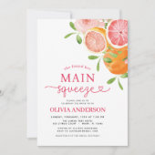 シトラスメインスクイーズブライダルシャワーオレンジピンク 招待状 (正面)