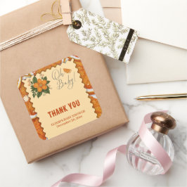 シトラスモダンエレガントオレンジベビーシャワー スクエアシール