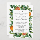 シトラスモダンオレンジリーフ婚約パーティ 招待状 (正面/裏面)