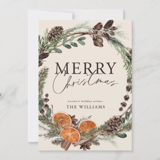 シトラスモダンミニマルリーススクリプトクリスマス シーズンカード (正面)