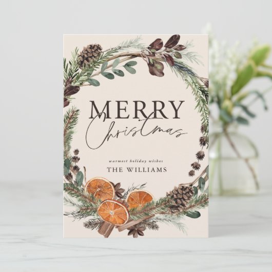 シトラスモダンミニマルリーススクリプトクリスマス シーズンカード (スタンド正面)
