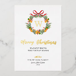 シトラスモノグラムのリースクリスマス金ゴールド 箔シーズンカード