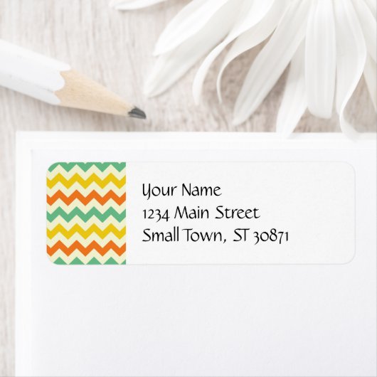 シトラスライムグリーンオレンジイエローシェブロンジガグ ラベル (インサイチュ)