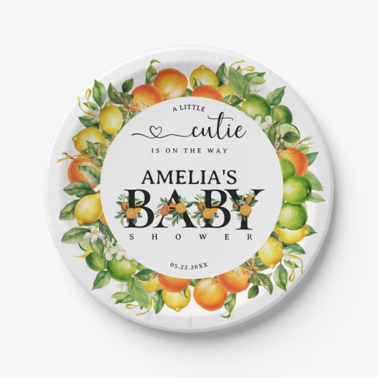 シトラスリトルかわいこちゃんオレンジグリーンフローラ ペーパープレート (正面)