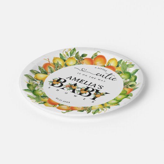 シトラスリトルかわいこちゃんオレンジグリーンフローラ ペーパープレート (アングル)