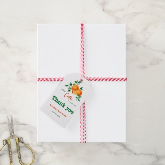 シトラスリトルかわいこちゃんグリーンリーオレンジベビーシャワー ギフトタグ (より糸付き)