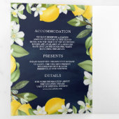 シトラスレモンオーチャードオールインワンネイビーブルー結婚ズ 三つ折り招待状 (内部最初)