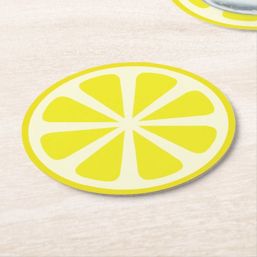 シトラスレモンスライスフルーツ1歳誕生日パーティー ラウンドペーパーコースター (アングル)