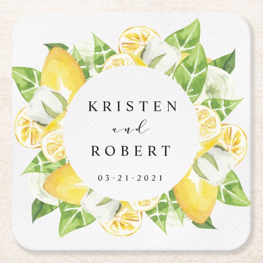 シトラスレモンツリーフルーツ結婚ズ スクエアペーパーコースター (正面)