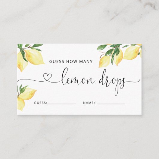 シトラスレモンドロップの数ブライダルシャワーゲーム エンクロージャーカード (正面)