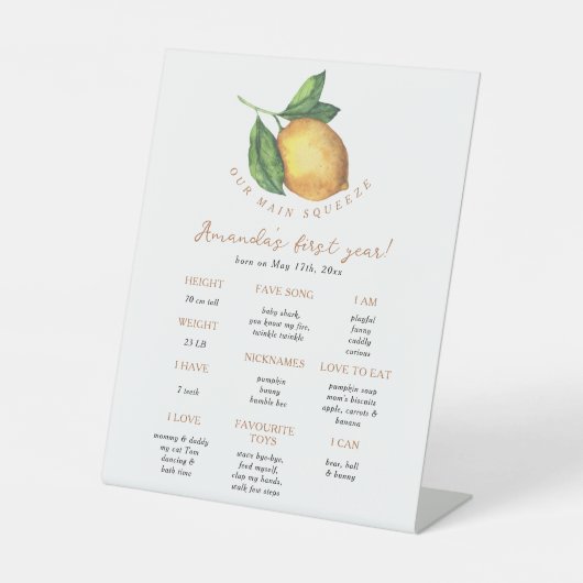 シトラスレモンファースト誕生日マイルストーン誕生日 台座サイン (正面)