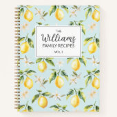 シトラスレモンフルーツボタニカルパターンファミリーレシピ ノートブック (正面)