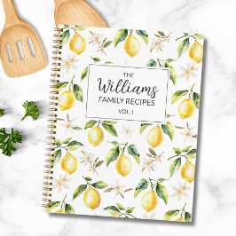 シトラスレモンフルーツボタニカルパターンファミリーレシピ ノートブック
