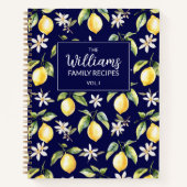 シトラスレモンフルーツボタニカルパターンファミリーレシピ ノートブック (正面)