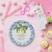 シトラスレモンフローラ葉ブルーホワイト婚約 ペーパープレート (パーティー)