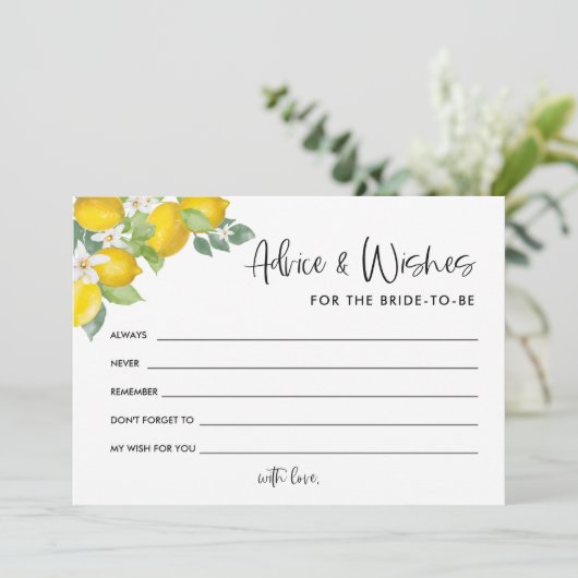 シトラスレモンブライダルシャワーアドバイスとウィッシュ サンキューカード (スタンド正面)