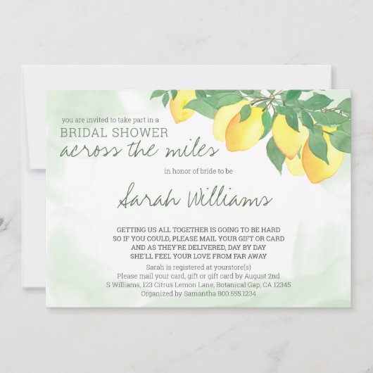 シトラスレモンブライダルシャワーバイメールミントウォッシュ 招待状 (正面)