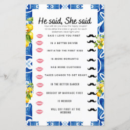 シトラスレモンブルータイルブライダルシャワーゲーム