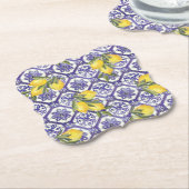 シトラスレモンブルーポルトガル地中海のタイル ペーパーコースター (アングル)