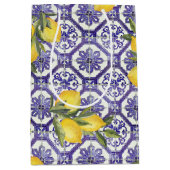 シトラスレモンブルーポルトガル地中海のタイル ミディアムペーパーバッグ (正面)