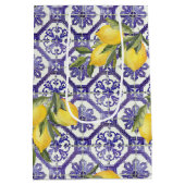 シトラスレモンブルーポルトガル地中海のタイル ミディアムペーパーバッグ (裏面)