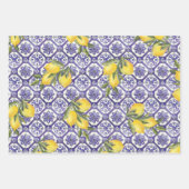 シトラスレモンブルーポルトガル地中海のタイル ラッピングペーパーシート (正面3)