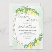 シトラスレモン金ゴールドフレームミントウォッシュブライダルシャワー 招待状 (正面)