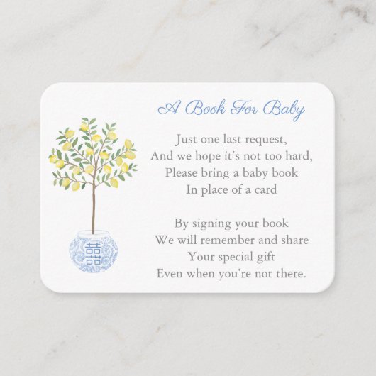 シトラス名門私立校風のレモンの木は本の赤ちゃんシャワーをもたらす エンクロージャーカード (正面)