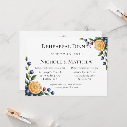 シトラス地中海のス結婚・リハーサル・ディナー 招待状 (正面/裏面インサイチュ)