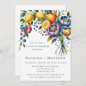 シトラス地中海のブーケカップルのシャワー 招待状 (正面/裏面)