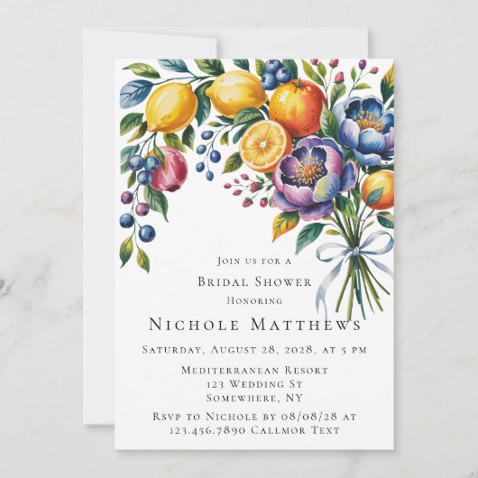 シトラス地中海のブーケブライダルシャワー 招待状 (正面)