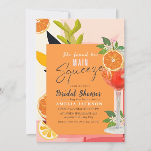 シトラス彼女は彼女のメイン絞りブライダルシャワーを見つけた 招待状 (正面)