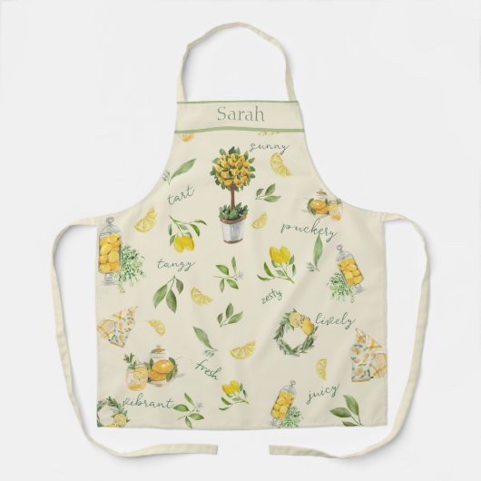 シトラス素朴レモンイエローパーソナライズされた エプロン (正面)