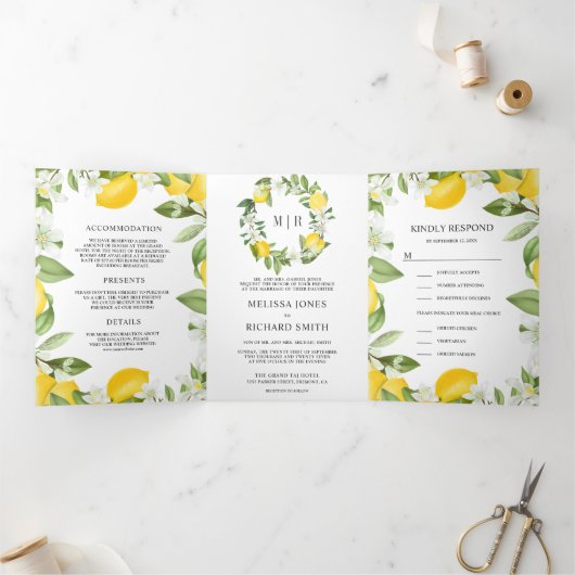 シトラス素朴レモンオーチャードオールインワン結婚ズ 三つ折り招待状 (内部)