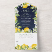 シトラス素朴レモンオーチャードネイビーブルーベビーシャワー オールインワン招待状 (内側)