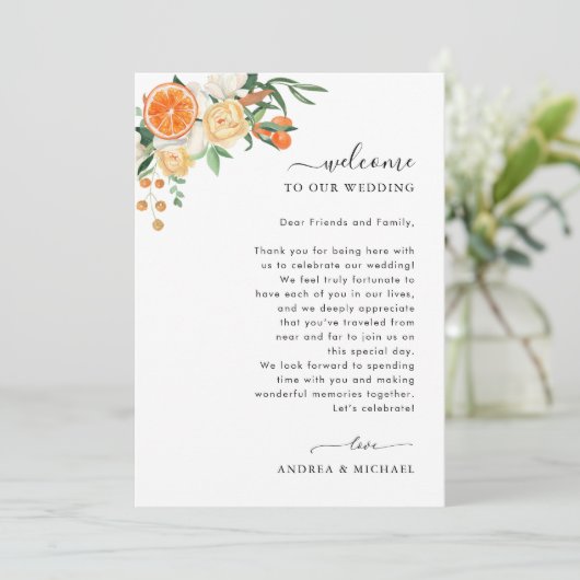シトラス結婚のウェルカムレターと旅程カード 招待状 (スタンド正面)