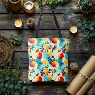 シトラス鮮やかとさくらんぼ-パーソナライズされたイニシャル トートバッグ