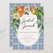シトラス アーチ イタリアン ブルー タイル モダン ブライダル シャワー 招待状 (正面/裏面)