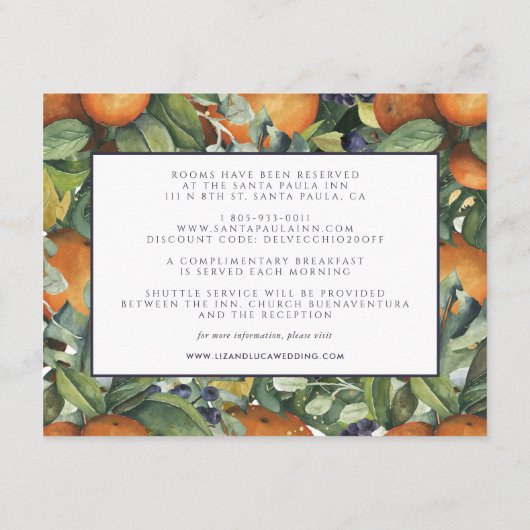 シトラス フローラル | ボタニカル ウェディング ゲスト 詳細 エンクロージャーカード (裏面)