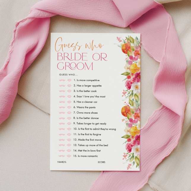 シトラス ブライダルシャワー ゲーム 誰が花嫁か花婿か当てよう (Guess Who Bride Or Groom | Bright Floral Citrus Bridal Shower Games )