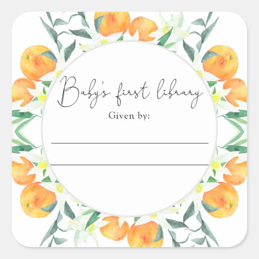 シトラス - ベビーシャワーのための本のプレート, 赤ちゃんのための本 スクエアシール (正面)