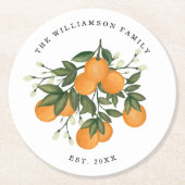 シトラス·ラブ·ボタニカル·オレンジの緑が樹立される ラウンドペーパーコースター (正面)