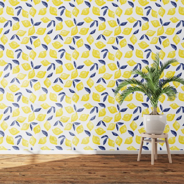 シトラス レモン 地中海 黄色 白 水彩画 壁紙 (Citrus lemon watrcolor art wallpaper)