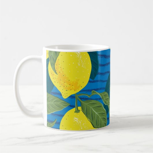 シトラス・レモン:手描きヴィンテージシームレス。 コーヒーマグカップ (左)