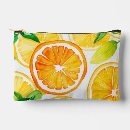 シトラス 水彩 オレンジ & レモン アクセサリーポーチ (正面)