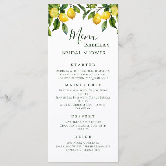 シトラレモンブライダルシャワー メニュー (正面)