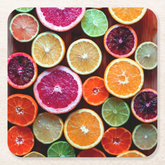 シトランドリームレモンライムオレンジフルーツ スクエアペーパーコースター (正面)